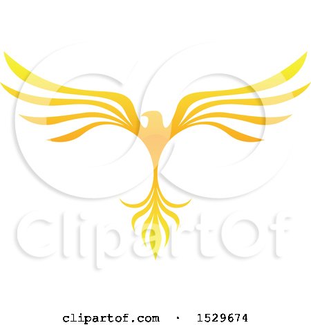 Clipart of a Golden V Shaped Eagle or Phoenix Bird Flying - Royalty Free Vector Illustration by cidepix