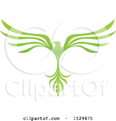 Clipart of a Green V Shaped Eagle or Phoenix Bird Flying - Royalty Free Vector Illustration by cidepix