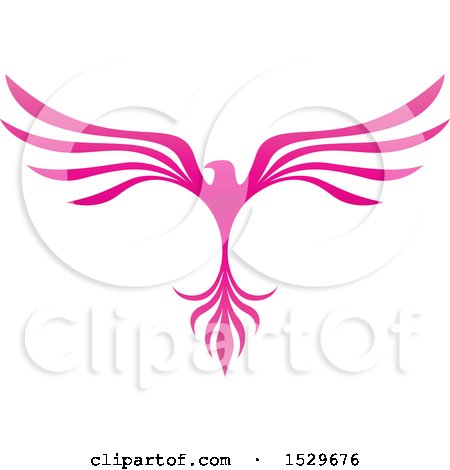 Clipart of a Pink V Shaped Eagle or Phoenix Bird Flying - Royalty Free Vector Illustration by cidepix