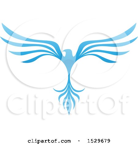 Clipart of a Blue V Shaped Eagle or Phoenix Bird Flying - Royalty Free Vector Illustration by cidepix
