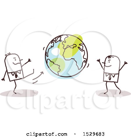 Clipart of Stick Business Men Kicking an Earth Globe Back and Forth - Royalty Free Vector Illustration by NL shop