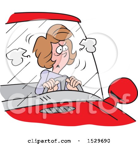 Clipart of a Cartoon Angry White Female Driver Stuck in a Traffic Jam - Royalty Free Vector Illustration by Johnny Sajem