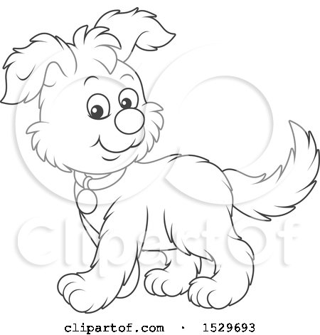 Clipart of a Black and White Cute Puppy Dog - Royalty Free Vector Illustration by Alex Bannykh