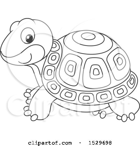 Clipart of a Black and White Cute Tortoise - Royalty Free Vector Illustration by Alex Bannykh