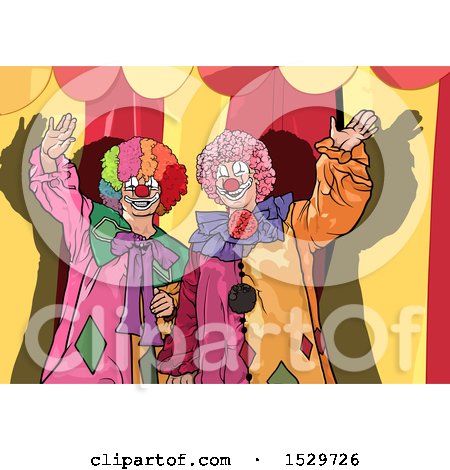 Clipart of Two Clowns Against a Big Top - Royalty Free Vector Illustration by dero
