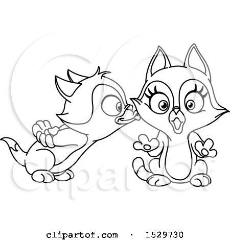 Clipart of a Black and White Kitten Kissing Another Cat on the Cheek - Royalty Free Vector Illustration by yayayoyo