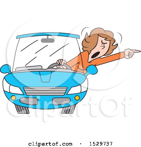 Clipart of a Cartoon White Female Driver with Road Rage, Shouting out of Her Window - Royalty Free Vector Illustration by Johnny Sajem