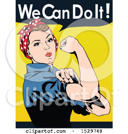 Clipart of a Rosie the Riveter Flexing with We Can Do It Text - Royalty Free Vector Illustration by Dennis Holmes Designs