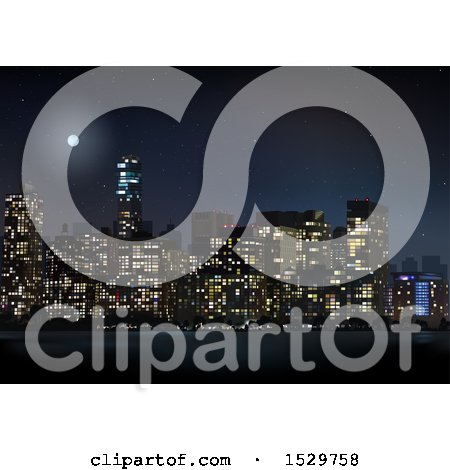 Clipart Of A City Skyline at Night - Royalty Free Vector Illustration by dero