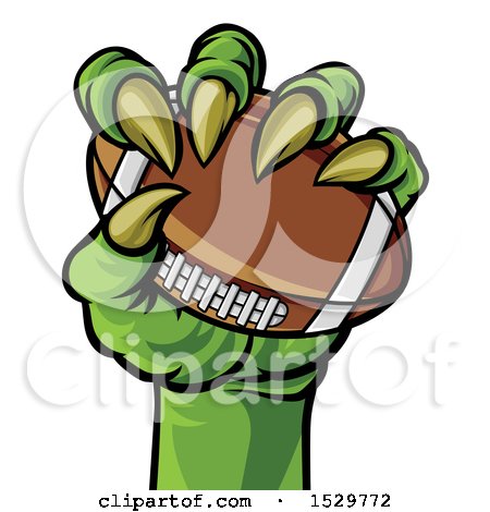 Clipart of a Green Monster Claw Holding a Football - Royalty Free Vector Illustration by AtStockIllustration