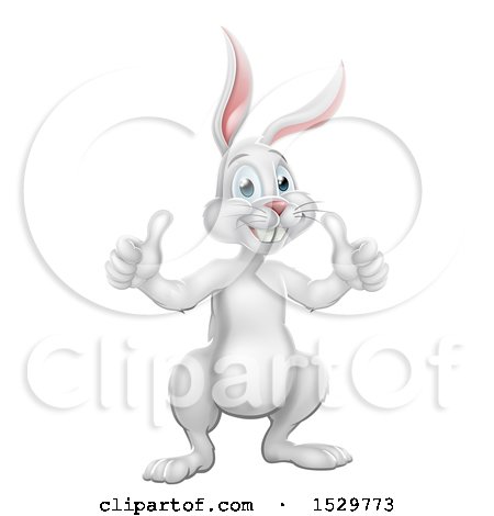 Clipart of a White Easter Bunny Rabbit Giving Two Thumbs up - Royalty Free Vector Illustration by AtStockIllustration