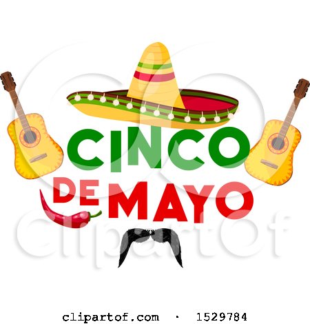 Clipart of a Cinco De Mayo Design with a Sombrero, Guitars, Pepper and Mustache - Royalty Free Vector Illustration by Vector Tradition SM