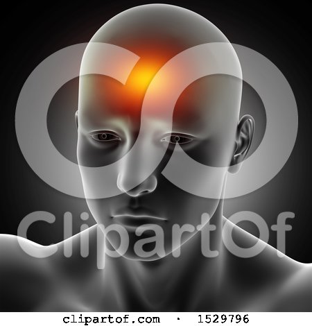 Clipart of a 3d Xray Man with Visible Glowing Pain on His Forehead - Royalty Free Illustration by KJ Pargeter