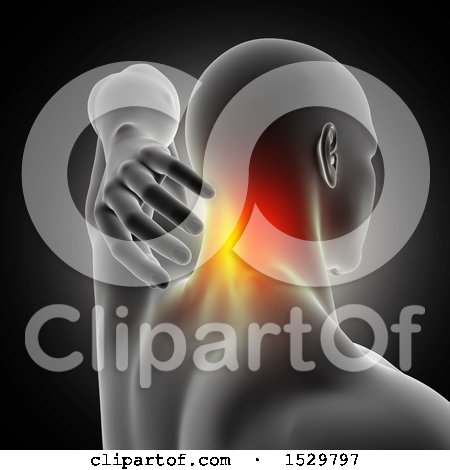 Clipart of a 3d Xray Man with Visible Glowing Neck Pain - Royalty Free Illustration by KJ Pargeter