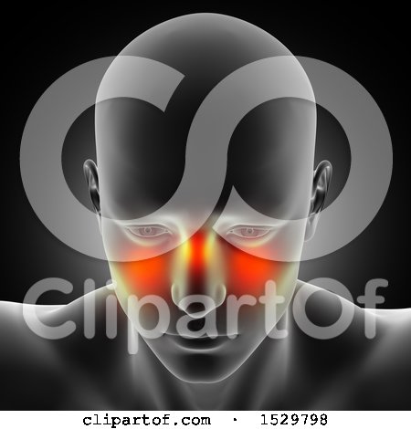 Clipart of a 3d Xray Man with Visible Glowing Sinus Pain - Royalty Free Illustration by KJ Pargeter