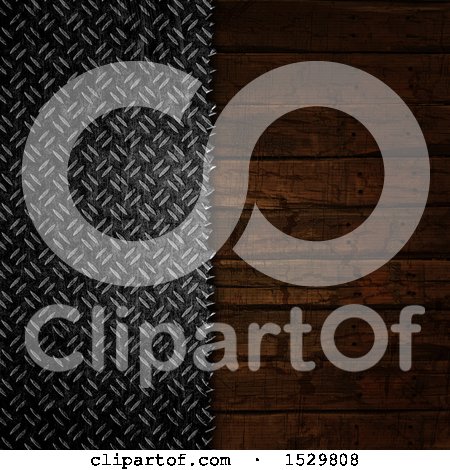 Clipart of a Background of Diamond Plate Metal Meeting Wood - Royalty Free Illustration by KJ Pargeter