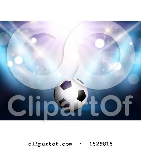 Clipart of a 3d Soccer Ball Under Flares and Spot Lights - Royalty Free Vector Illustration by KJ Pargeter