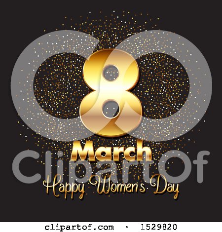 Clipart of a Happy Womens Day March 8 Golden Design on Black - Royalty Free Vector Illustration by KJ Pargeter