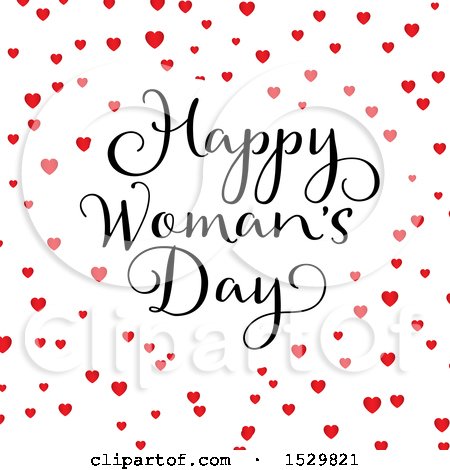 Clipart of a Happy Womans Day Design with Hearts on White - Royalty Free Vector Illustration by KJ Pargeter