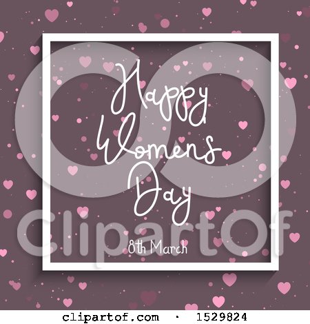 Clipart of a Happy Womans Day Design in a Frame, with Hearts on Purple - Royalty Free Vector Illustration by KJ Pargeter