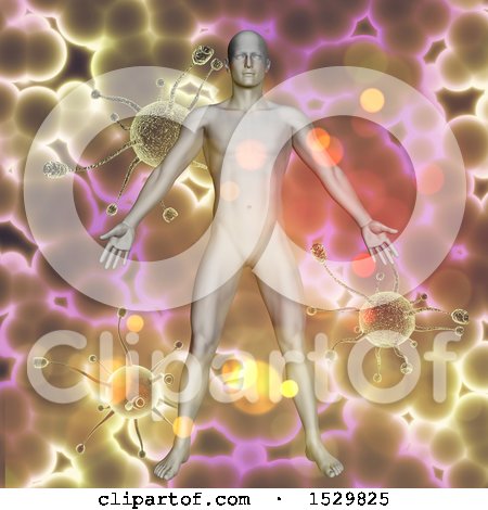 Clipart of a 3d Male over Virus Cells - Royalty Free Illustration by KJ Pargeter