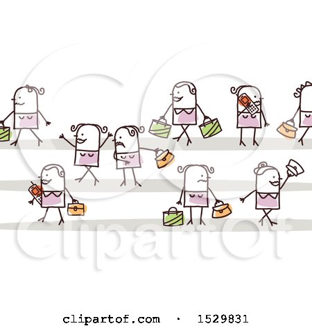 Clipart of a Group of Stick Women Pedestrians - Royalty Free Vector Illustration by NL shop