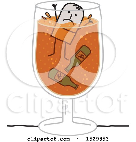 Clipart of a Stick Man Alcoholic Drowning in a Wine Glass - Royalty Free Vector Illustration by NL shop