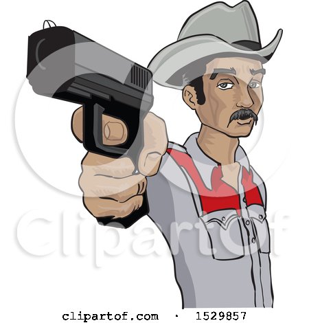 Clipart of a Hispanic Man Aiming a Gun - Royalty Free Vector Illustration by David Rey