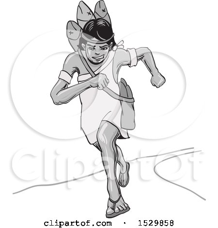 Clipart of a Grayscale Woman Aztec Running - Royalty Free Vector Illustration by David Rey