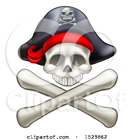 Clipart of a Pirate Skull and Cross Bones Jolly Roger - Royalty Free Vector Illustration by AtStockIllustration