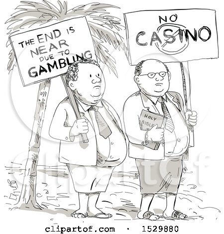 Clipart of a Sketched Cartoon Samoan Preacher and Lay Minister Protesting Against Gambling - Royalty Free Vector Illustration by patrimonio