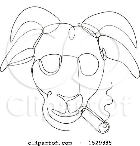 Clipart of a Sketched Lineart Hipster Goat Smoking a Cigar and Wearing Shades - Royalty Free Vector Illustration by patrimonio