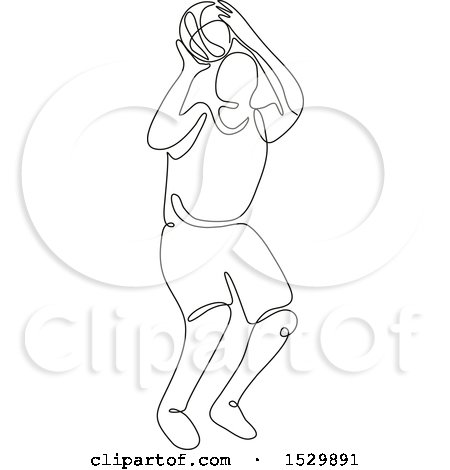 Clipart of a Basketball Player Shooting a Ball, Black and White Continuous Line Drawing Style - Royalty Free Vector Illustration by patrimonio