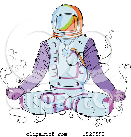 Clipart of a Sketched Astronaut Sitting in Lotus Pose - Royalty Free Vector Illustration by patrimonio