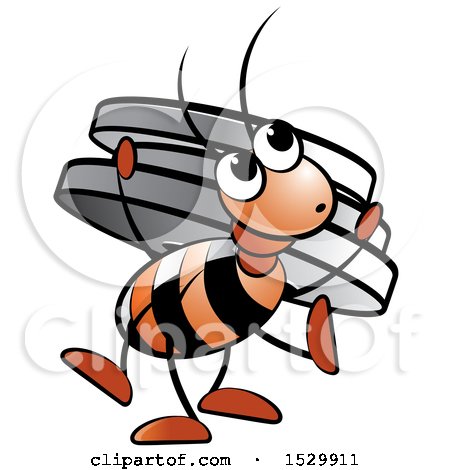 Clipart of a Red Ant Carrying Plate Weights on His Back - Royalty Free Vector Illustration by Lal Perera