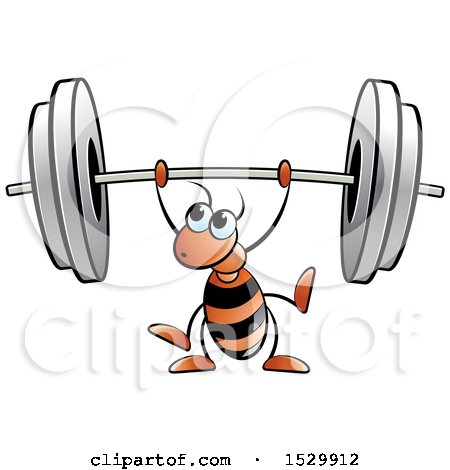 Clipart of a Red Ant Lifting a Barbell - Royalty Free Vector Illustration by Lal Perera