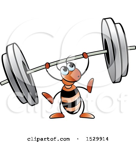 Clipart of a Red Ant Lifting a Heavy Barbell - Royalty Free Vector Illustration by Lal Perera