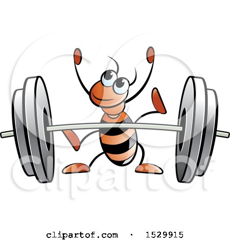 Clipart of a Red Ant Ready to Lift a Barbell - Royalty Free Vector Illustration by Lal Perera