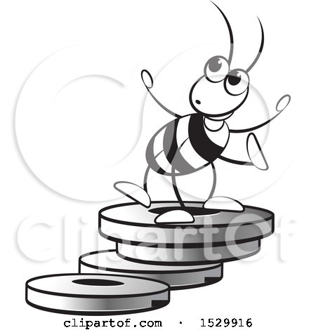 Clipart of a Black and White Ant on Plate Weights - Royalty Free Vector Illustration by Lal Perera