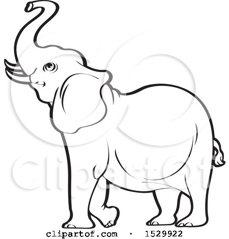 Clipart of a Black and White Elephant Raising His Trunk - Royalty Free Vector Illustration by Lal Perera