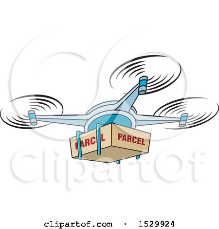 Clipart of a Delivery Drone Flying with a Package - Royalty Free Vector Illustration by Lal Perera