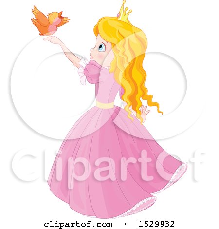 Clipart of a Cute Blond Princess Holding Her Hands up for a Bird to Land - Royalty Free Vector Illustration by Pushkin