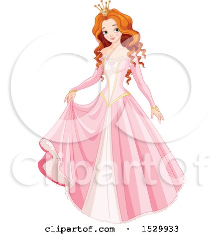 Clipart of a Beautiful Red Haired Princess in a Pink Gown - Royalty Free Vector Illustration by Pushkin