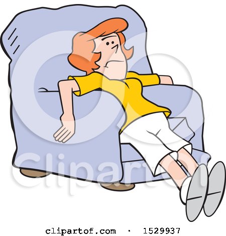 Clipart of a Cartoon Exhausted or Depressed White Woman in a Chair - Royalty Free Vector Illustration by Johnny Sajem