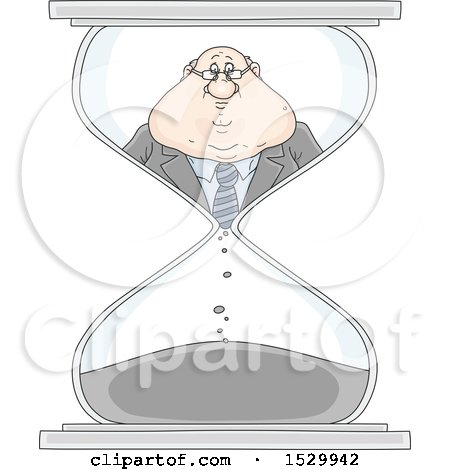 Clipart of a Fat Caucasian Business Man in an Hourglass - Royalty Free Vector Illustration by Alex Bannykh