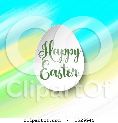 Clipart of a Happy Easter Greeting with an Egg over Watercolor Strokes - Royalty Free Vector Illustration by KJ Pargeter