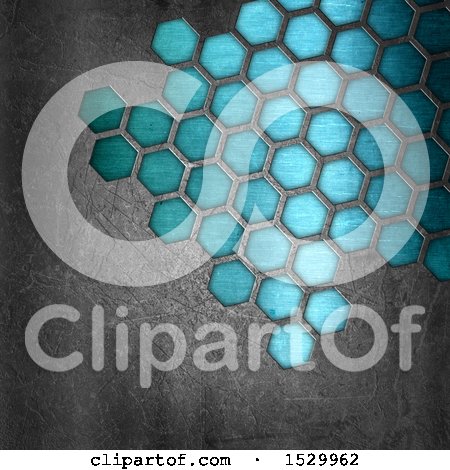 Clipart of a Metal Background with Blue Honeycombs - Royalty Free Illustration by KJ Pargeter