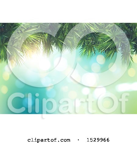 Clipart of a 3d Palm Branches Border over a Background of Flares - Royalty Free Illustration by KJ Pargeter