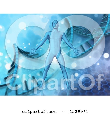 Clipart of a 3d Man over a Background of Dna Strands - Royalty Free Illustration by KJ Pargeter