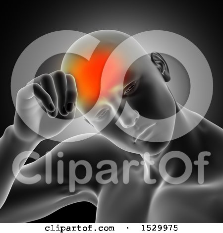Clipart of a 3d Xray Man with a Headache, Resting His Head on His Hand - Royalty Free Illustration by KJ Pargeter